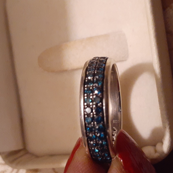 BLUE DIAMOND RING STERLING SILVER - Picture 5 of 7